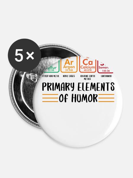 Primäre Elemente des Humors - Buttons groß 56 mm (5er Pack) - Weiß