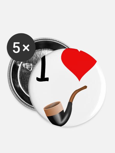 I love Pfeife - Buttons groß 56 mm (5er Pack) - Weiß