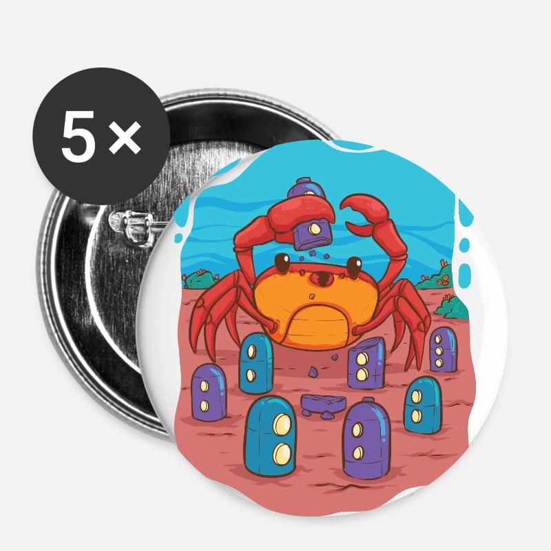 Crab visits underwater city - Buttons large 2.2''/56 mm (5-pack) - white