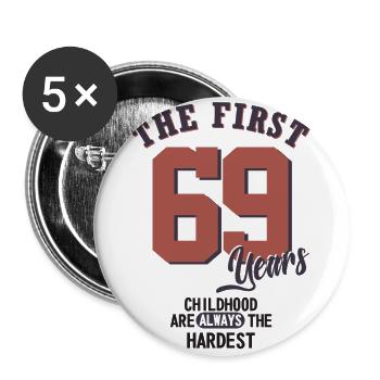 69e anniversaire - Lot de 5 grands badges (56 mm) - blanc - Devant