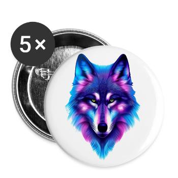 Kosmischer Wolf - Buttons groß 56 mm (5er Pack) - Weiß - Vorne