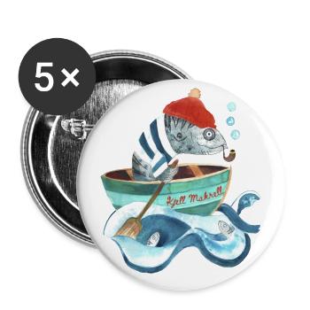 Kjell Makrell I Fish head in a boat - Buttons large 2.2''/56 mm (5-pack) - white - Front