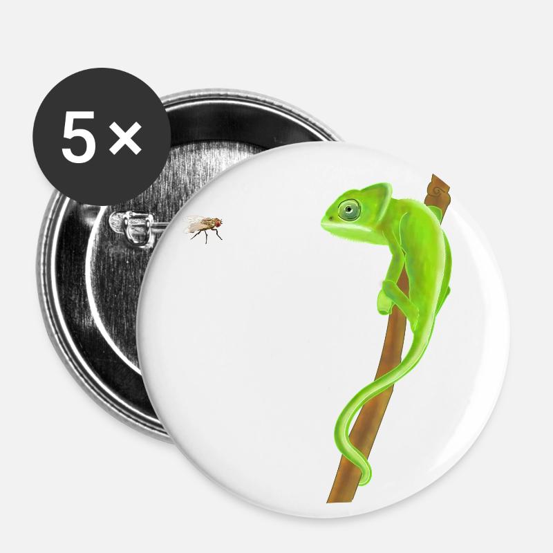 Chameleon and fly - Buttons large 2.2''/56 mm (5-pack) - white