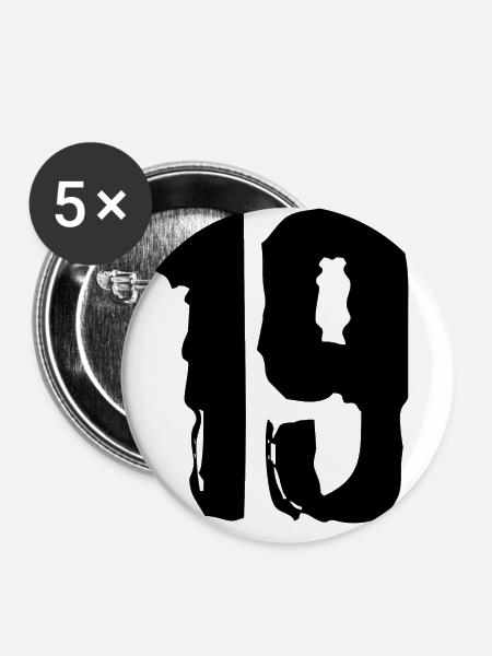 19 Zahl Trikot - Buttons groß 56 mm (5er Pack) - Weiß