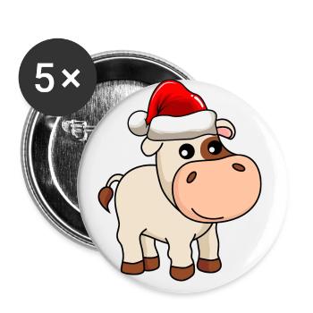 Kuh Comic Weihnachten - Buttons groß 56 mm (5er Pack) - Weiß - Vorne