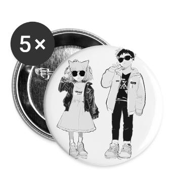Japanische Coolness in Schwarz-Weiß - Buttons groß 56 mm (5er Pack) - Weiß - Vorne
