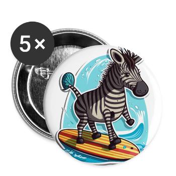 Surfendes Zebra - Buttons groß 56 mm (5er Pack) - Weiß - Vorne