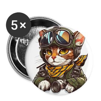 Cat Fly - Buttons large 2.2''/56 mm (5-pack) - white - Front