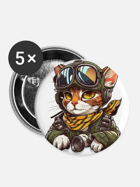 Katzenfliege - Buttons groß 56 mm (5er Pack) - Weiß