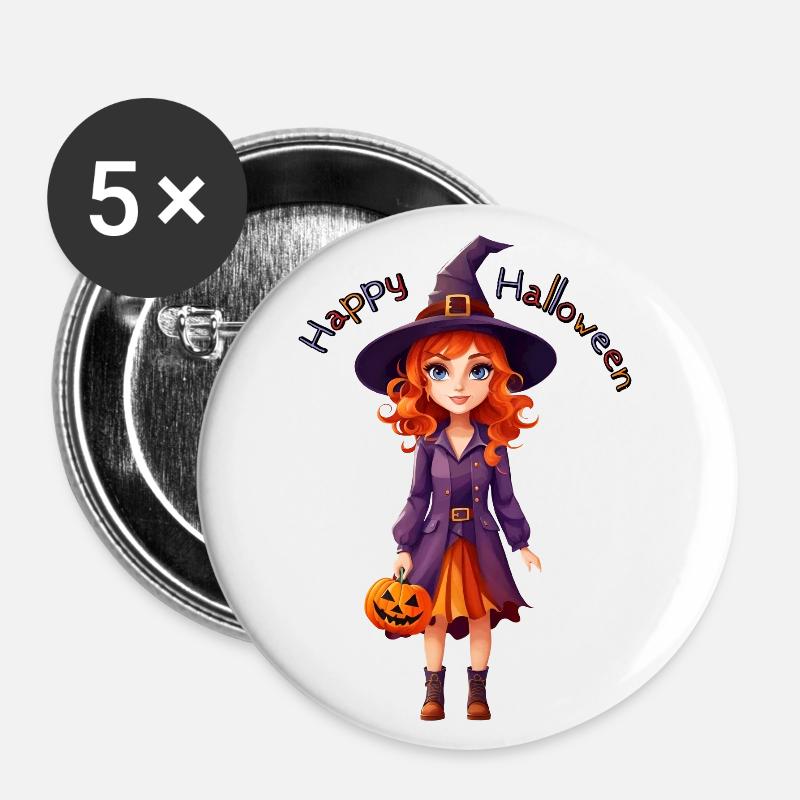 HAPPY WITCH - Buttons large 2.2''/56 mm (5-pack) - white