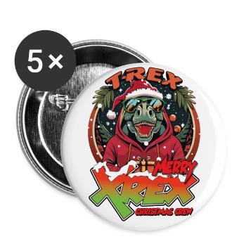 Noël T-REX joyeux XREX cadeau équipage - Lot de 5 grands badges (56 mm) - blanc - Devant