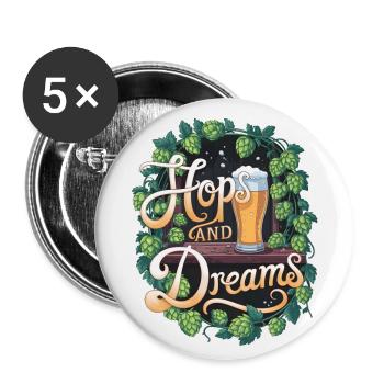 Hopfen und Träume - Buttons groß 56 mm (5er Pack) - Weiß - Vorne