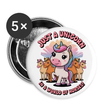 Nur ein Einhorn in einer Welt der Pferde! - Buttons groß 56 mm (5er Pack) - Weiß - Vorne