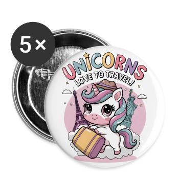 Unicorns Love To Travel! - Buttons large 2.2''/56 mm (5-pack) - white - Front