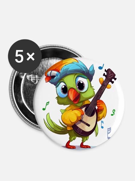 Musikalischer Federschnabel - Buttons groß 56 mm (5er Pack) - Weiß