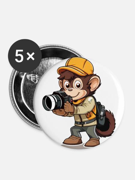 Fotograf Chimpe - Buttons groß 56 mm (5er Pack) - Weiß