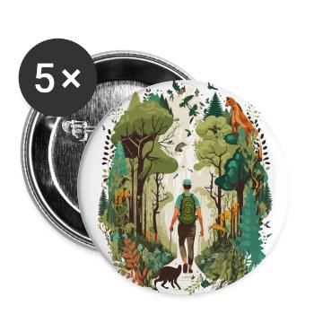 Abenteuer Natur: Wandern durch einen dichten Wald - Buttons groß 56 mm (5er Pack) - Weiß - Vorne