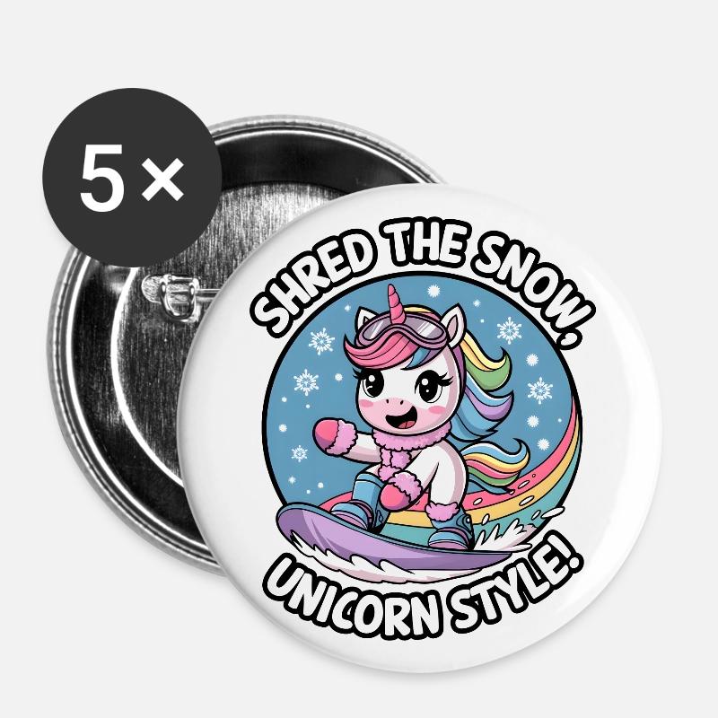 Shred The Snow, Unicorn Style! - Buttons large 2.2''/56 mm (5-pack) - white