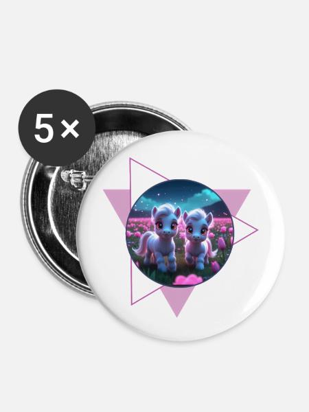 Zwei süße Ponys - Buttons groß 56 mm (5er Pack) - Weiß