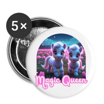Deux poneys mignons - Reine de la magie - Lot de 5 grands badges (56 mm) - blanc - Devant