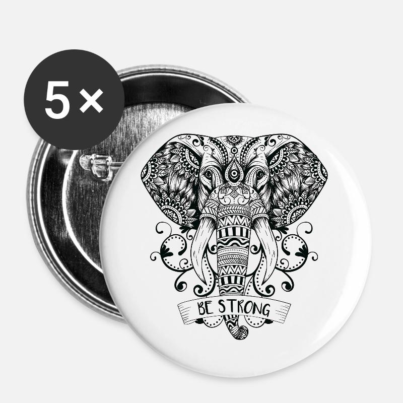 Mandala Elephant - Be strong - Buttons large 2.2''/56 mm (5-pack) - white
