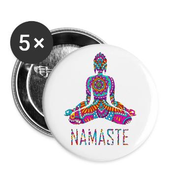 YOGA, Joga, Meditation, Geschenk, Geschenkidee - Buttons groß 56 mm (5er Pack) - Weiß - Vorne