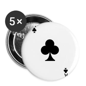Kreuz Ass Spielkarte Karneval Kostüm Poker Casino - Buttons groß 56 mm (5er Pack) - Weiß - Vorne