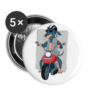 Dachshund rocker on motorcycle biker gift 1187 - Buttons large 2.2''/56 mm (5-pack) - white - Front