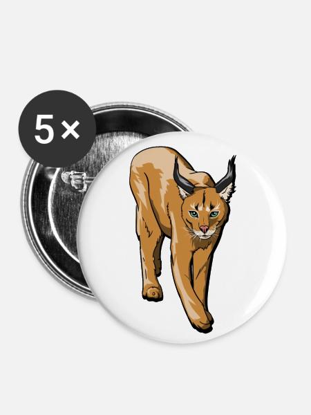 Mittelgroße Wildkatze Karakal & Luchs Geschenk - Buttons groß 56 mm (5er Pack) - Weiß