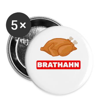 Brathahn statt Bratan Jugendsprache Rap Wortspiel - Buttons groß 56 mm (5er Pack) - Weiß - Vorne