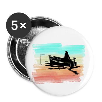 Angler in boat fishing fishing - Buttons large 2.2''/56 mm (5-pack) - white - Front