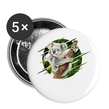 Mama Koala Bear avec bébé - Lot de 5 grands badges (56 mm) - blanc - Devant