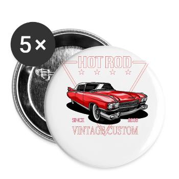 Vintage Custom HOT ROD Car - Buttons groß 56 mm (5er Pack) - Weiß - Vorne