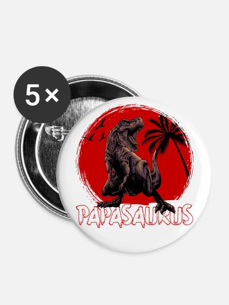 Dino Papa Papasaurus - Buttons groß 56 mm (5er Pack) - Weiß