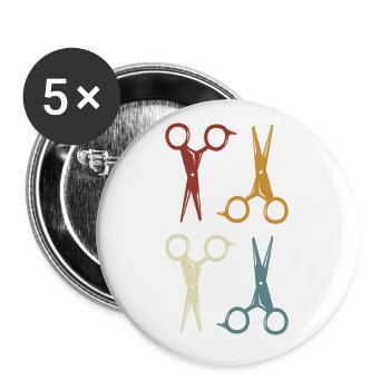 Coiffeur & coiffeuse, crésons de ciseaux - Lot de 5 grands badges (56 mm) - blanc - Devant
