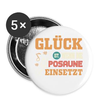 Glück ist, wenn die Posaune einsetzt, Posaunist - Buttons groß 56 mm (5er Pack) - Weiß - Vorne