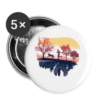 Retro Canicross, Geländelauf mit Hund - Buttons groß 56 mm (5er Pack) - Weiß - Vorne