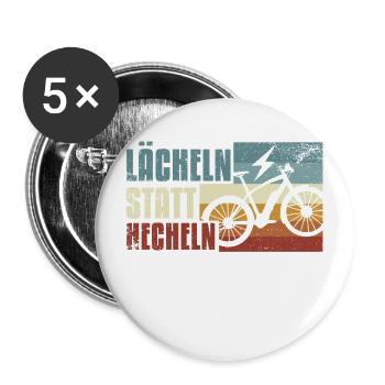 E-Bike, E-MTB, Lächeln statt Hecheln - Buttons groß 56 mm (5er Pack) - Weiß - Vorne