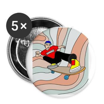 Retro Skateboarder & Skater Skateboard - Buttons large 2.2''/56 mm (5-pack) - white - Front