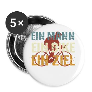Radfahrer, Ein Mann, ein Bike, ein Ziel - Buttons groß 56 mm (5er Pack) - Weiß - Vorne