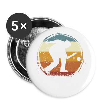 Lustiger Boccia Spieler, Boule Sport und Petanque - Buttons groß 56 mm (5er Pack) - Weiß - Vorne