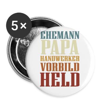 Ehemann, Papa, Handwerker, Vorbild, Held - Buttons groß 56 mm (5er Pack) - Weiß - Vorne