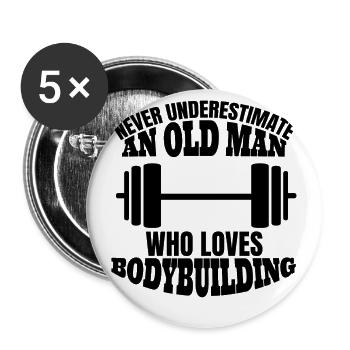 Fitness grand-père bodybuilder muscle retraités formation - Lot de 5 grands badges (56 mm) - blanc - Devant