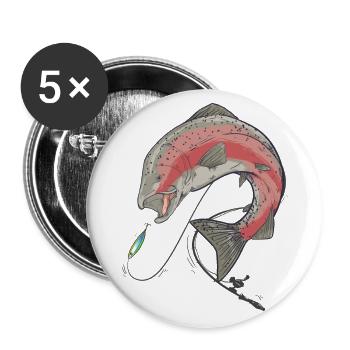 Truite de truite de mer Saumon - Lot de 5 grands badges (56 mm) - blanc - Devant