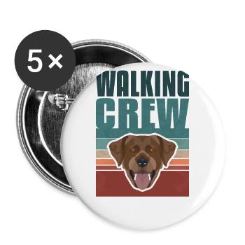 Gassi Crew, Schoko Labrador, Lab - Buttons groß 56 mm (5er Pack) - Weiß - Vorne