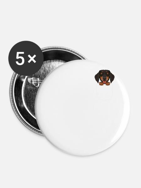 Dackel in der Brusttasche - Buttons groß 56 mm (5er Pack) - Weiß