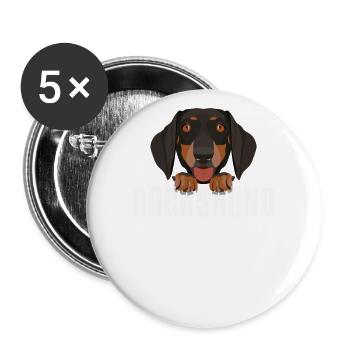 Teckel souriant - Lot de 5 grands badges (56 mm) - blanc - Devant