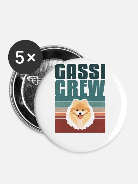 Gassi Crew, Zwergspitz - Buttons groß 56 mm (5er Pack) - Weiß