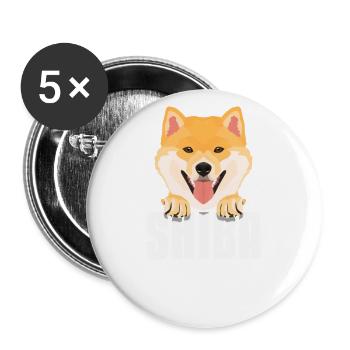 Shiba Inu souriant - Lot de 5 grands badges (56 mm) - blanc - Devant