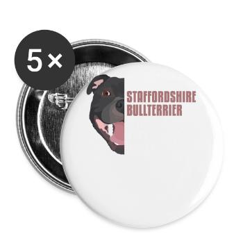 Staffordshire Bullterrier Hundehaare Glitzer - Buttons groß 56 mm (5er Pack) - Weiß - Vorne